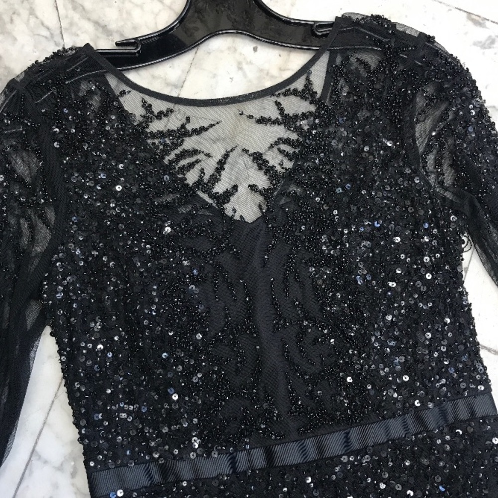 Adrianna Papell 3/4 sleeves beaded illusion sleeve long gown - Picture 5 of 14